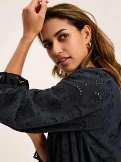 Juliana Navy Blue Broderie Dress