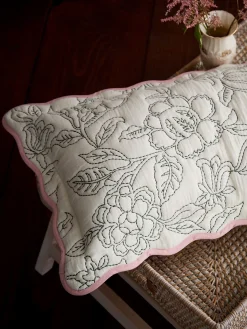 Juliette Cream 100% Cotton Scalloped Embroidered Cushion