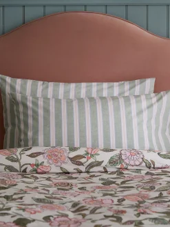 Juliette Stripe Set of 2 Green 100% Cotton Standard Pillowcases