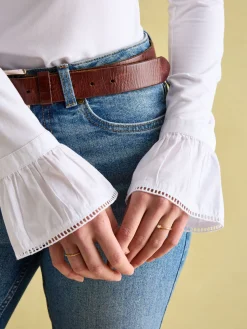 Kate White Long Sleeve Frilled Neck Top