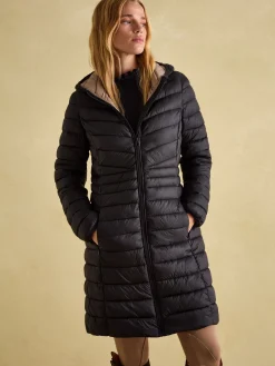 Kenley Black Showerproof Long Padded Coat with Hood