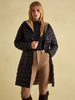 Kenley Black Showerproof Long Padded Coat with Hood