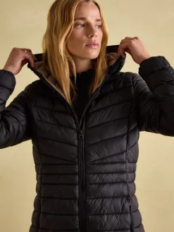 Kenley Black Showerproof Long Padded Coat with Hood