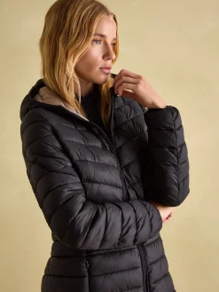 Kenley Black Showerproof Long Padded Coat with Hood