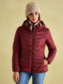 Kenley Dark Red Showerproof Padded Coat with Hood