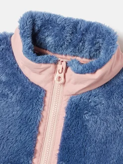 Kids' Always Cosy Blue Colourblock Quarter Zip Borg Fleece