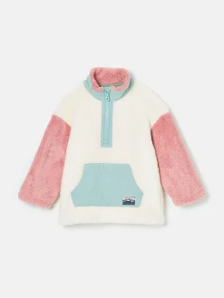 Kids' Always Cosy Cream Colourblock Quarter Zip Borg Fleece