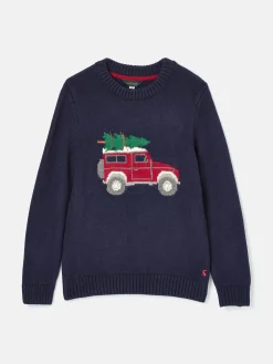 Kids' Cracking Navy Blue Intarsia Knitted Festive Jumper