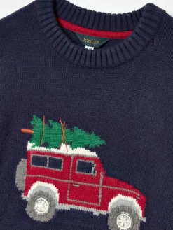 Kids' Cracking Navy Blue Intarsia Knitted Festive Jumper