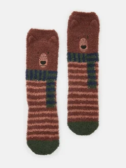 Kids' Fluffy Brown Character Socks