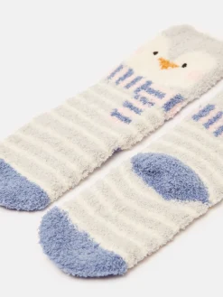 Kids' Fluffy Pale Blue Character Socks