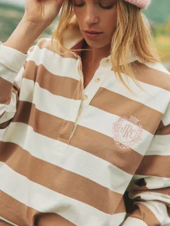 Lara Tan Brown Boxy Fit Rugby Shirt