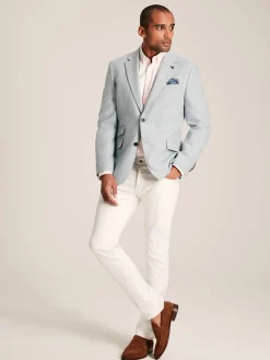Light Blue Herringbone Texture Slim Fit Blazer