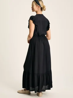 Lillia Navy Blue Tie Waist Tiered Dress