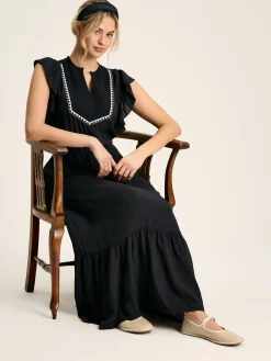 Lillia Navy Blue Tie Waist Tiered Dress