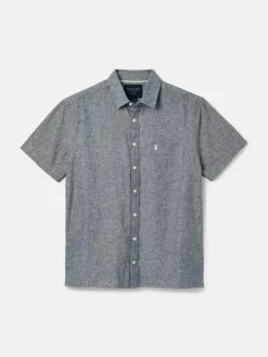 Linen Blend Blue Plain Short Sleeve Shirt