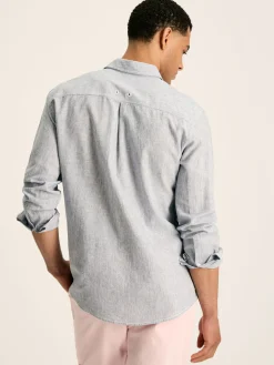 Linen Blend Blue Stripe Plain Long Sleeve Shirt