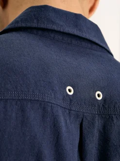 Linen Blend Navy Blue Plain Short Sleeve Shirt