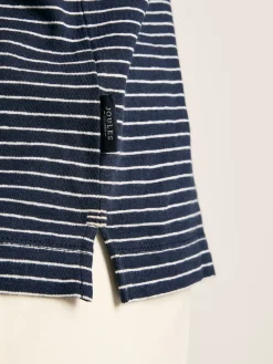 Linen Blend Navy Blue Striped Polo Shirt
