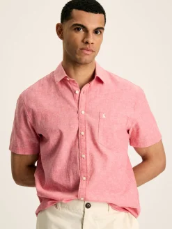 Linen Blend Pink Plain Short Sleeve Shirt