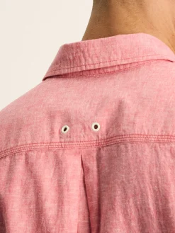 Linen Blend Pink Plain Short Sleeve Shirt