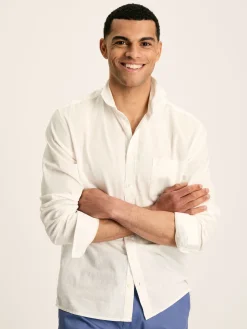 Linen Blend White Plain Long Sleeve Shirt