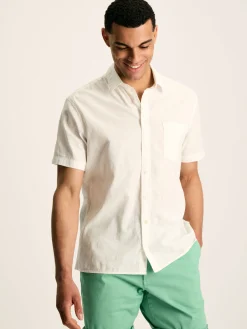 Linen Blend White Plain Short Sleeve Shirt