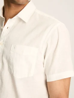 Linen Blend White Plain Short Sleeve Shirt