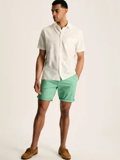 Linen Blend White Plain Short Sleeve Shirt