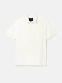 Linen Blend White Plain Short Sleeve Shirt