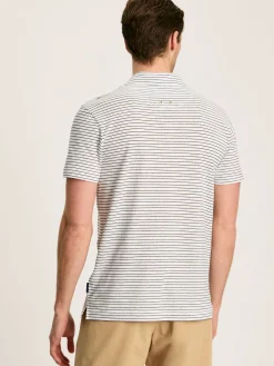 Linen Blend White Striped Polo Shirt
