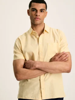 Linen Blend Yellow Plain Short Sleeve Shirt