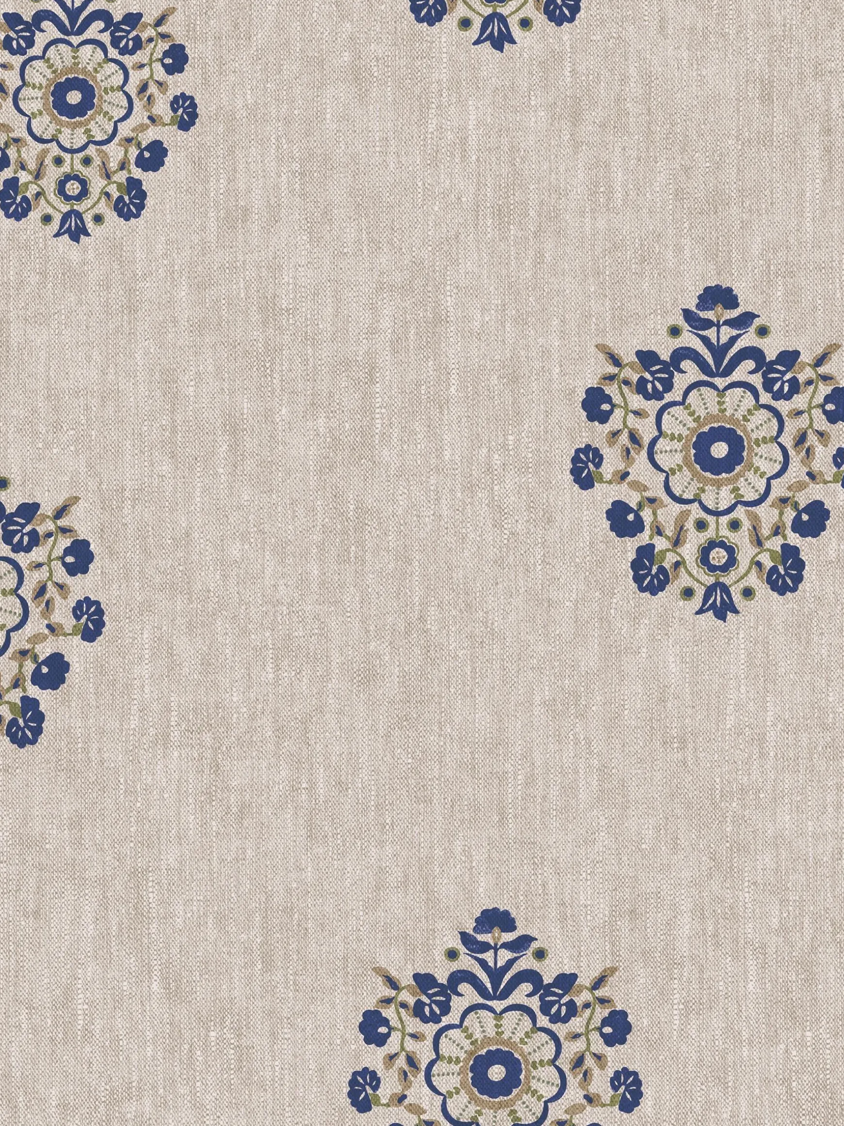 Linen Blue Grove Motif Print 10M Wallpaper