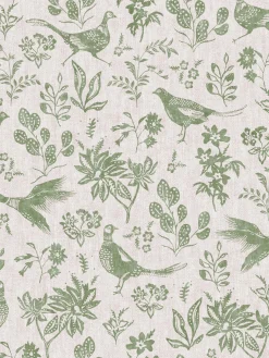 Linen Green Pheasant Print 10M Wallpaper