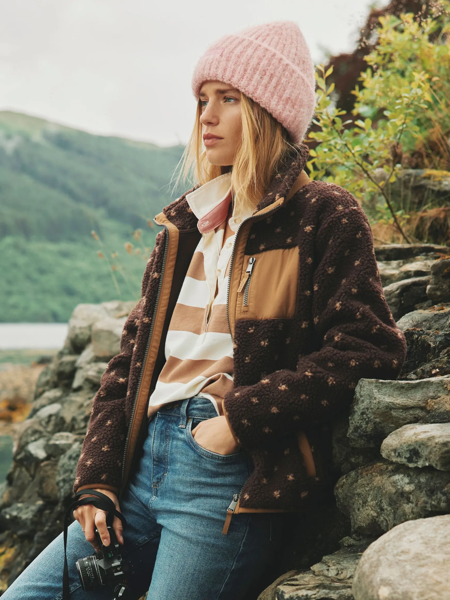 Lottie Chocolate Brown spot Borg Fleece Jacket