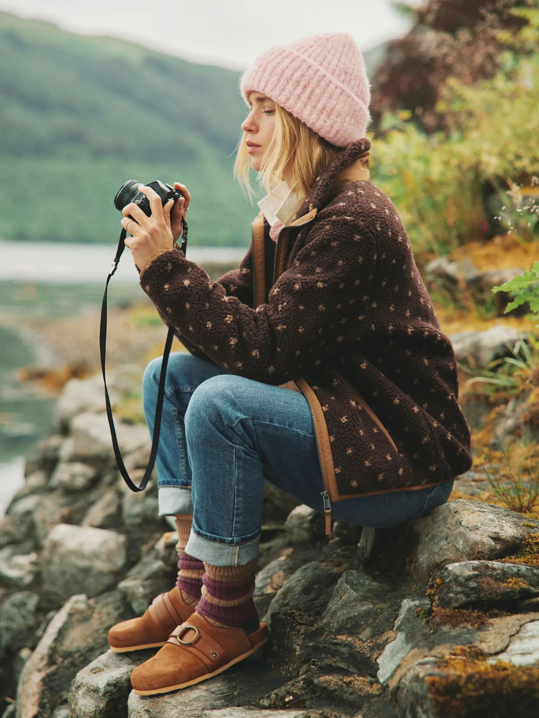 Lottie Chocolate Brown spot Borg Fleece Jacket