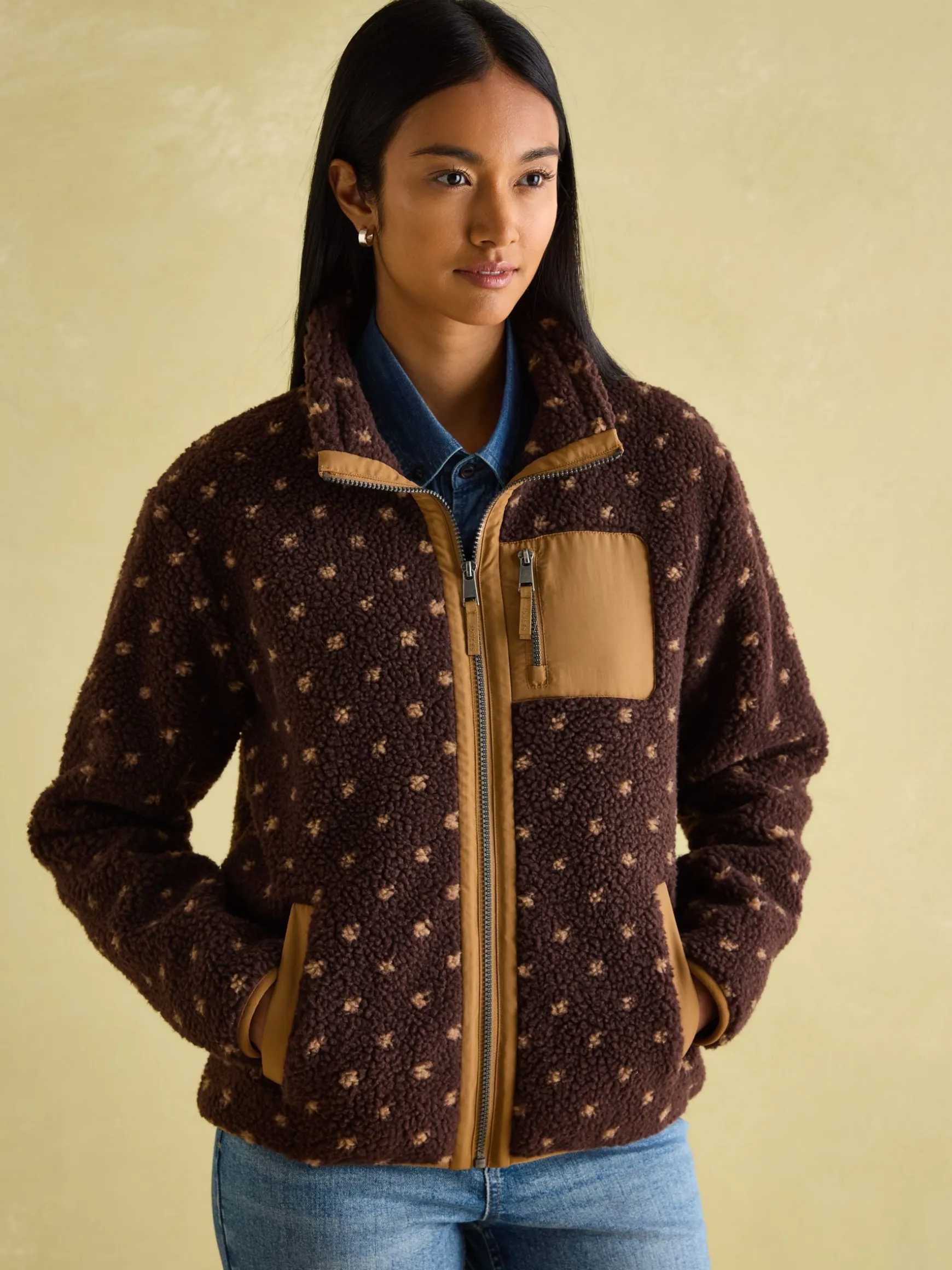 Lottie Chocolate Brown spot Borg Fleece Jacket