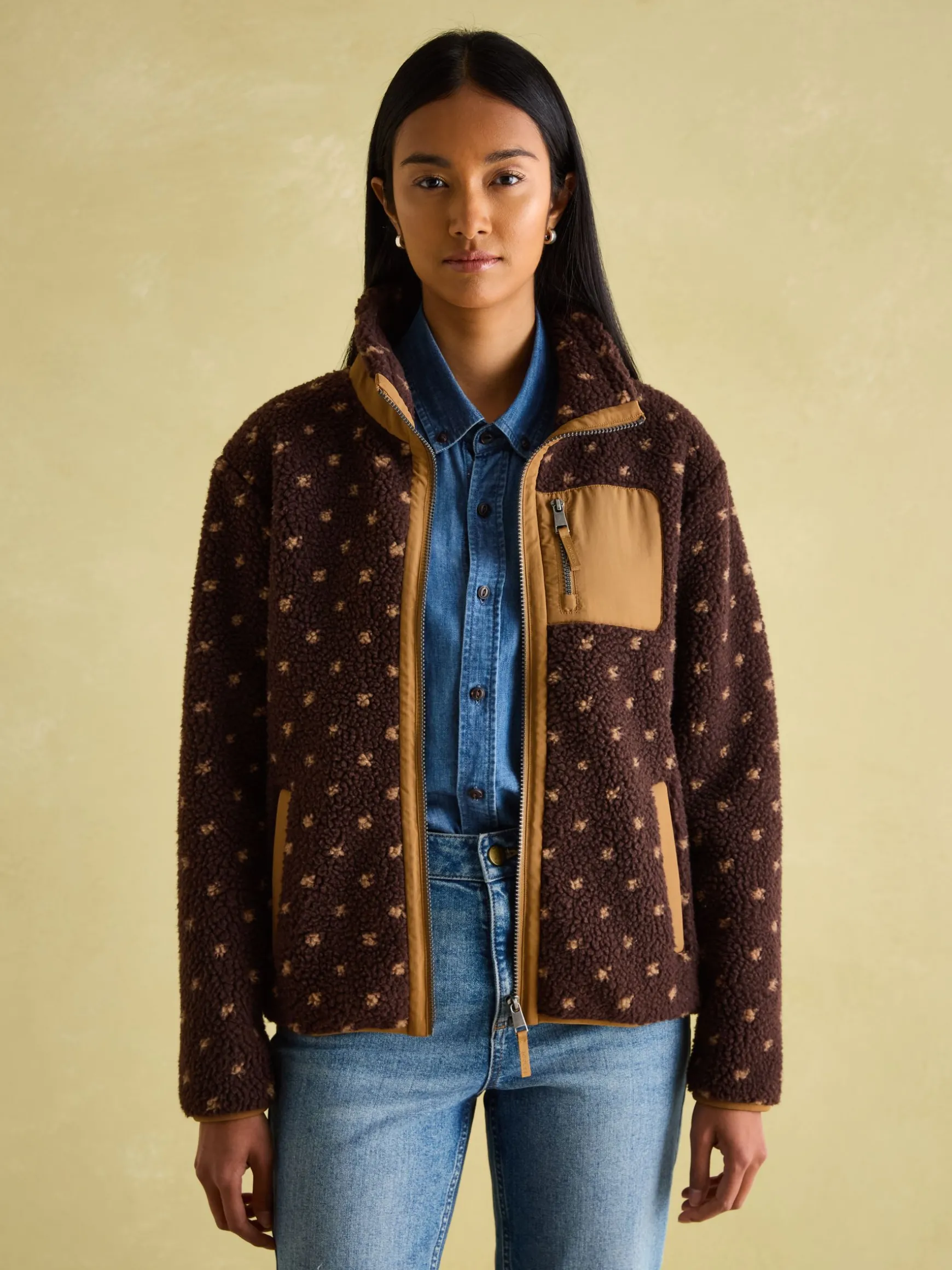 Lottie Chocolate Brown spot Borg Fleece Jacket