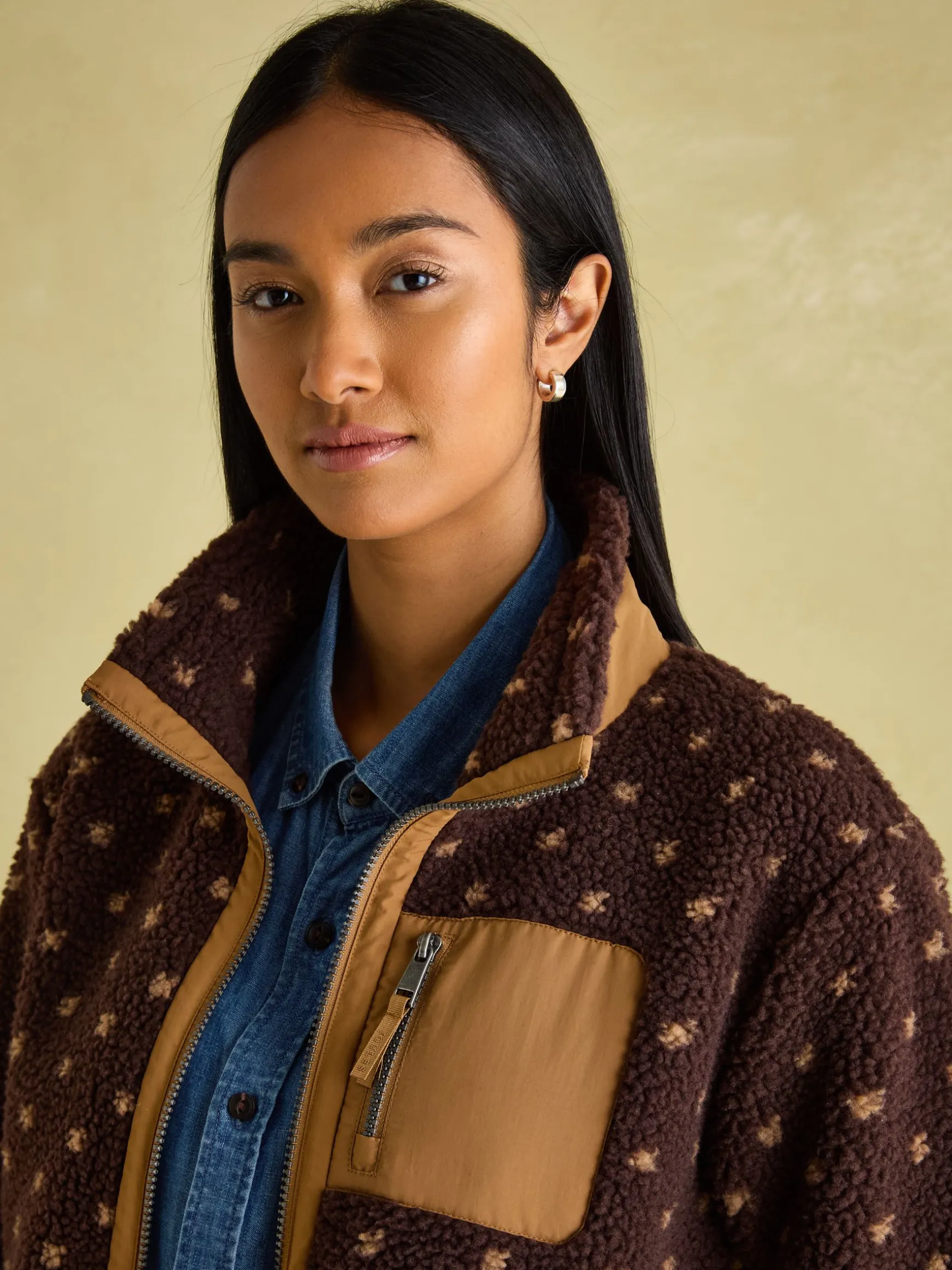 Lottie Chocolate Brown spot Borg Fleece Jacket