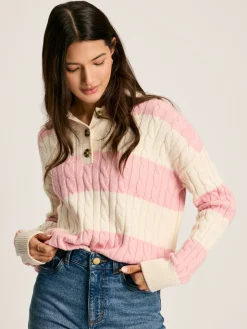 Love All Pink Cable Knit Jumper with Button Collar