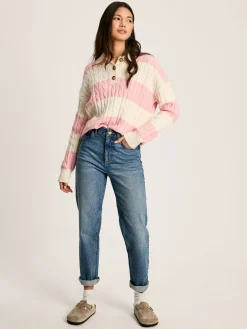 Love All Pink Cable Knit Jumper with Button Collar