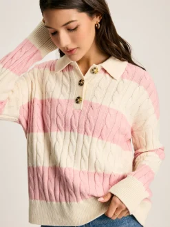 Love All Pink Cable Knit Jumper with Button Collar
