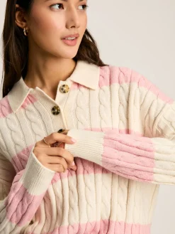 Love All Pink Cable Knit Jumper with Button Collar