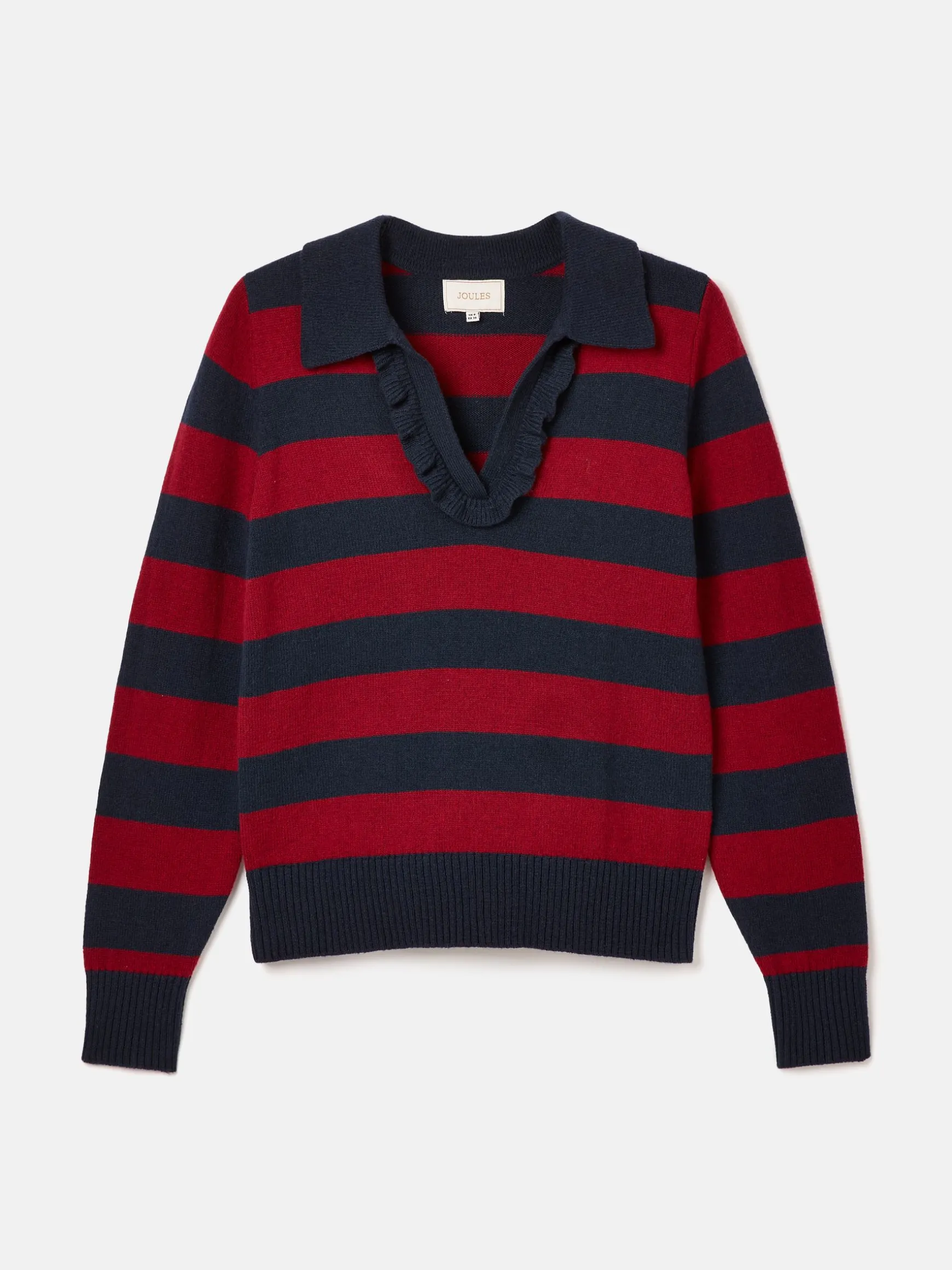 Maddie Red/Navy V Neck Stripe Jumper with Collar