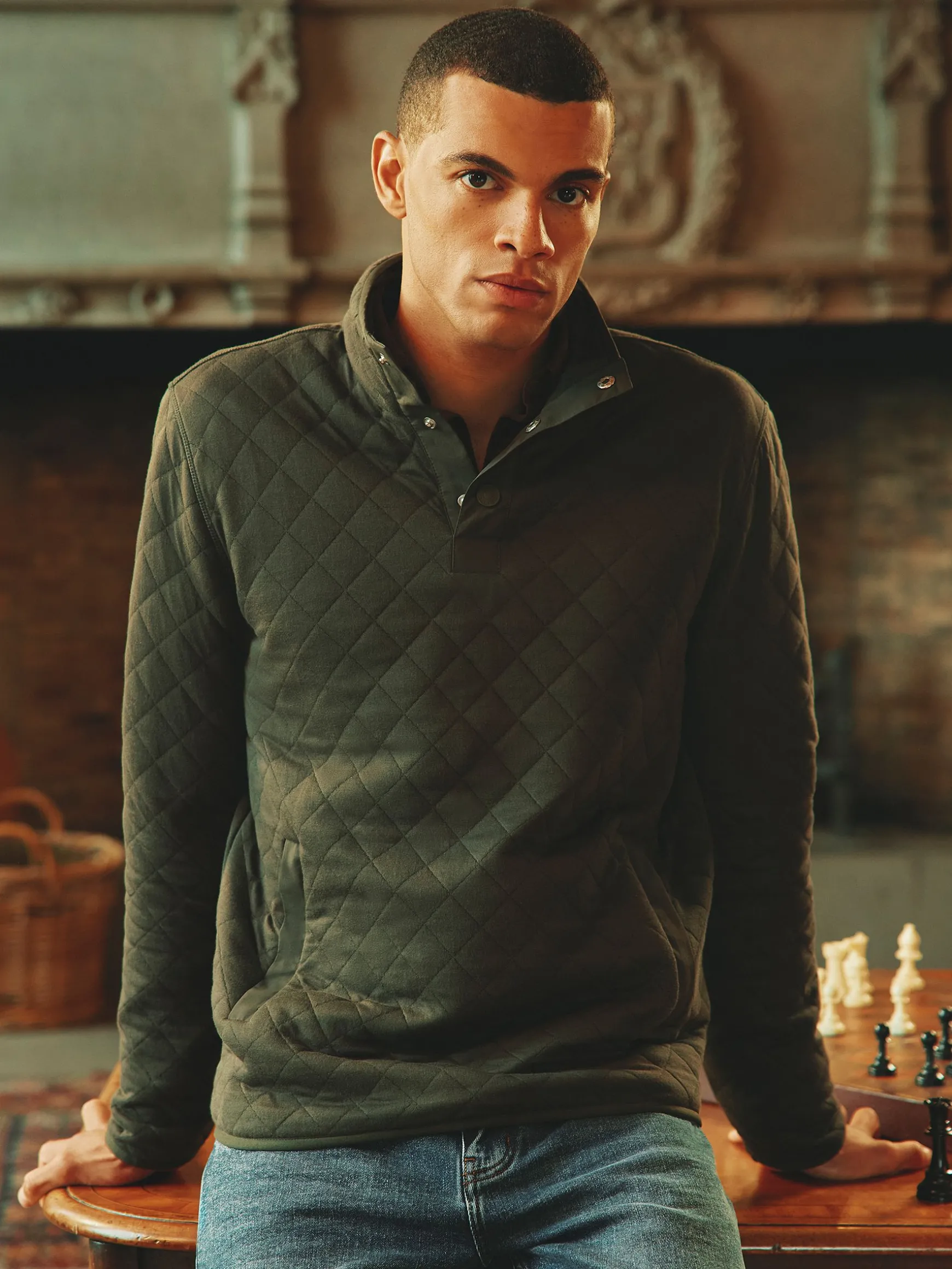 Malton Green Quilted Jersey Pullover Sweatshirt