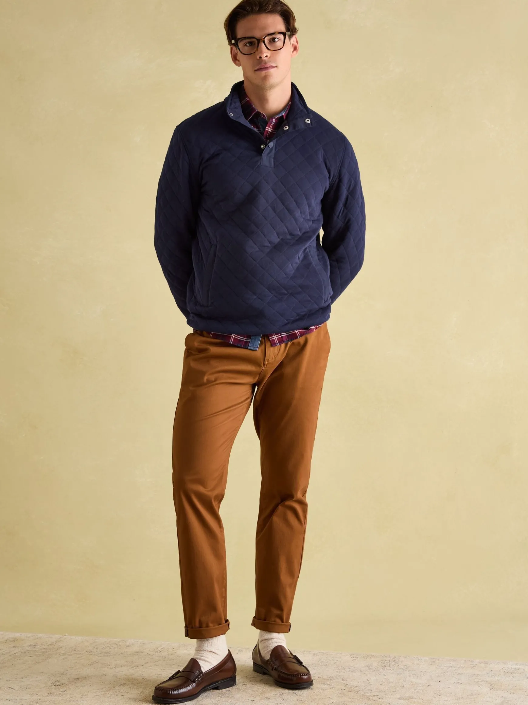 Malton Navy Quilted Jersey Pullover Sweatshirt