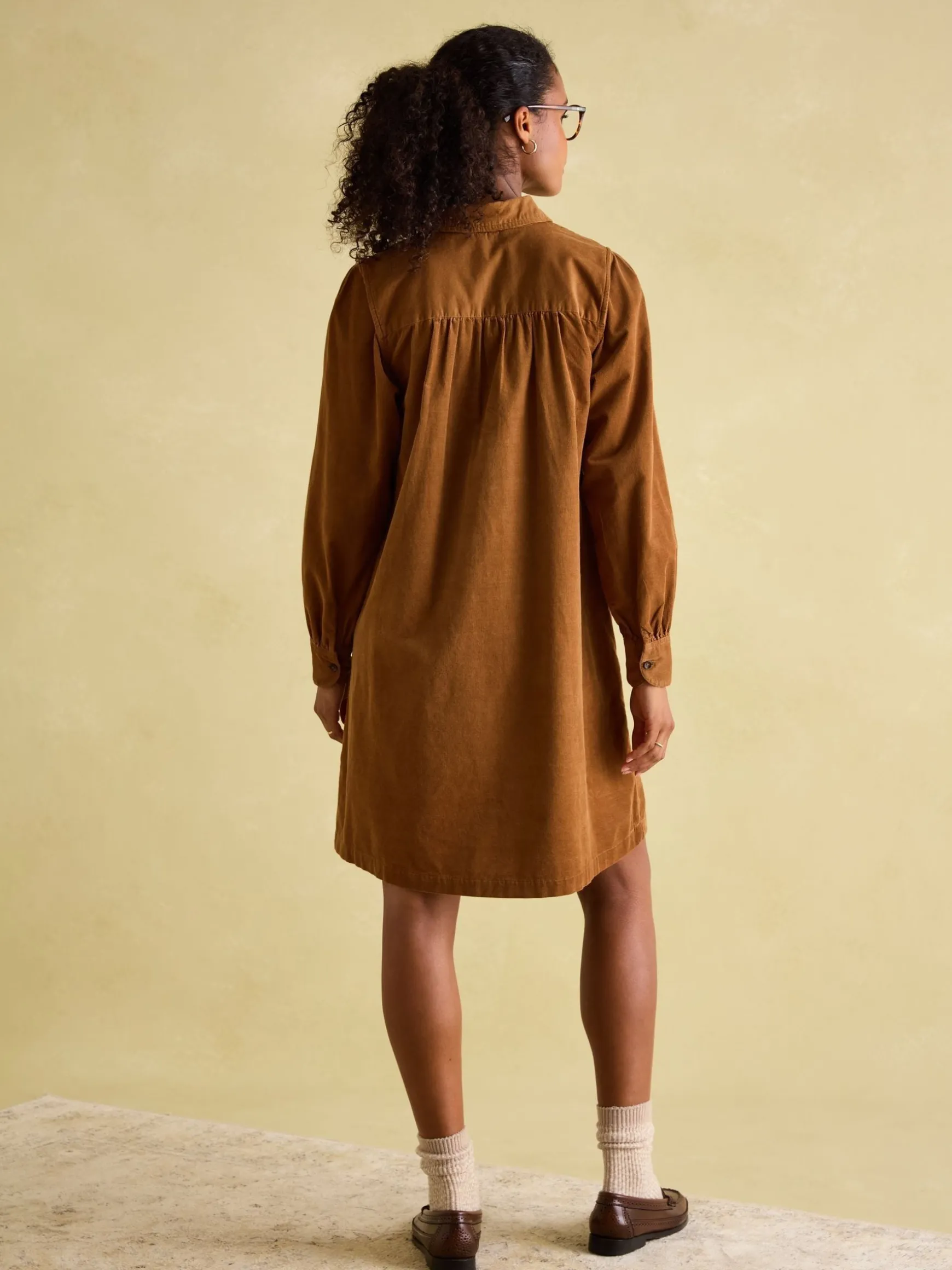 Maple Brown Corduroy Shirt Dress