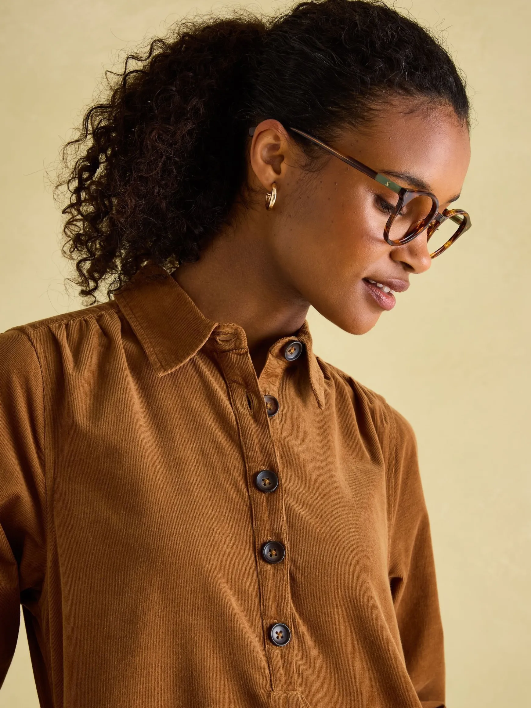 Maple Brown Corduroy Shirt Dress