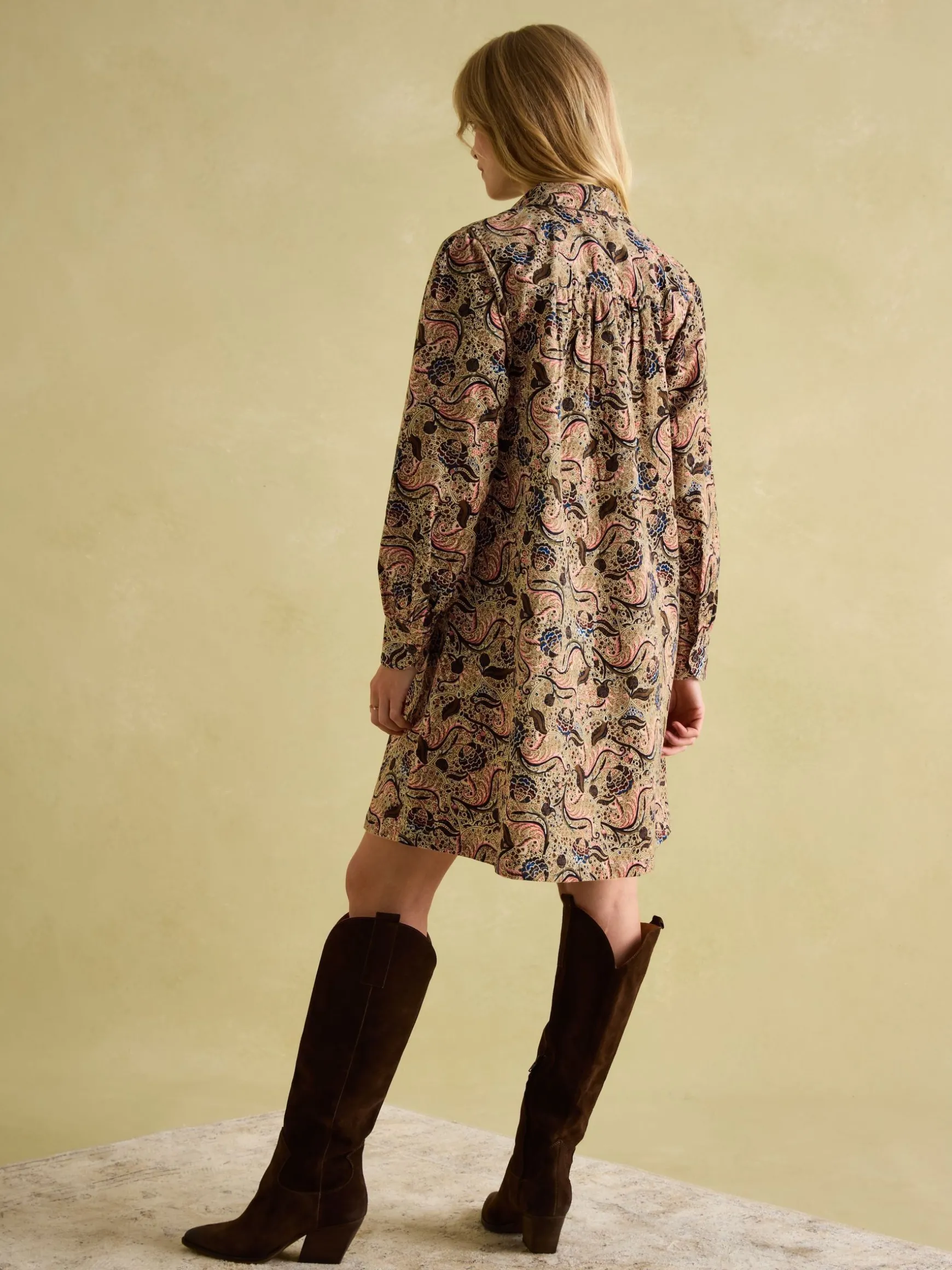 Maple Floral Paisley Corduroy Shirt Dress