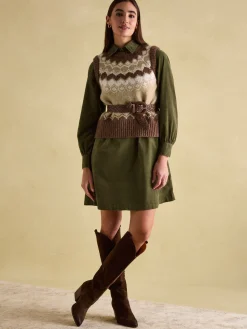 Maple Khaki Green Corduroy Shirt Dress